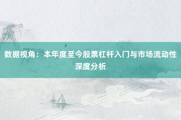数据视角：本年度至今股票杠杆入门与市场流动性深度分析
