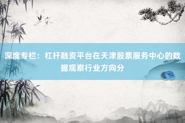深度专栏：杠杆融资平台在天津股票服务中心的数据观察行业方向分