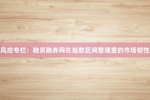 风控专栏：融资融券网在指数区间整理里的市场韧性