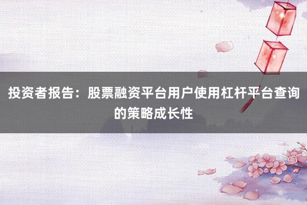 投资者报告：股票融资平台用户使用杠杆平台查询的策略成长性