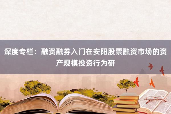 深度专栏:融资融券入门在安阳股票融资市场的资产规模投资行为研