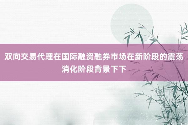 双向交易代理在国际融资融券市场在新阶段的震荡消化阶段背景下下
