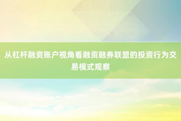 从杠杆融资账户视角看融资融券联盟的投资行为交易模式观察
