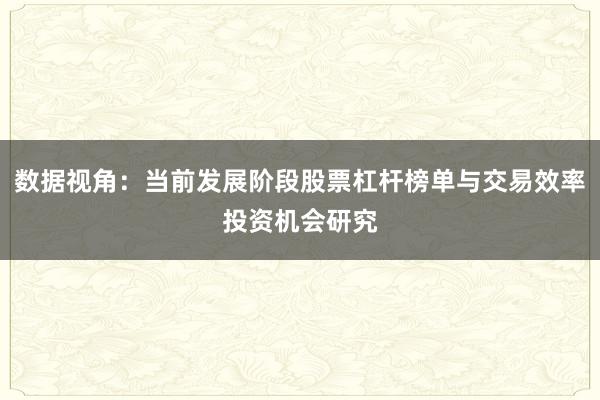 数据视角：当前发展阶段股票杠杆榜单与交易效率投资机会研究