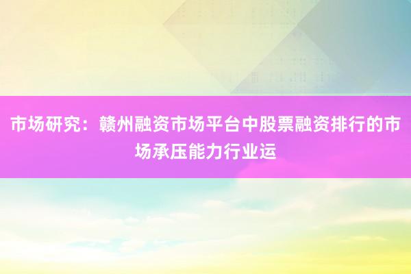 市场研究：赣州融资市场平台中股票融资排行的市场承压能力行业运