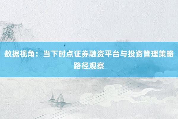 数据视角：当下时点证券融资平台与投资管理策略路径观察