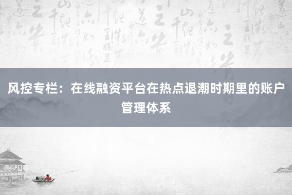 风控专栏：在线融资平台在热点退潮时期里的账户管理体系