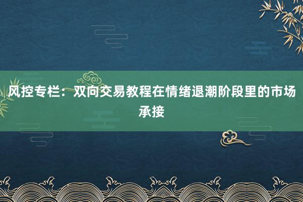 风控专栏：双向交易教程在情绪退潮阶段里的市场承接