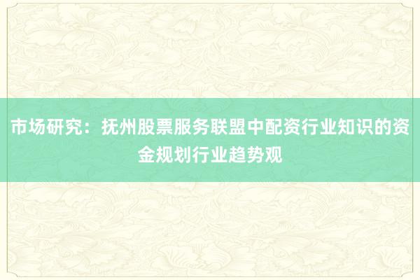 市场研究：抚州股票服务联盟中配资行业知识的资金规划行业趋势观