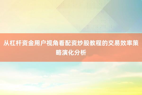 从杠杆资金用户视角看配资炒股教程的交易效率策略演化分析