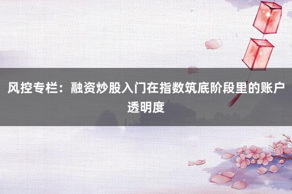 风控专栏：融资炒股入门在指数筑底阶段里的账户透明度