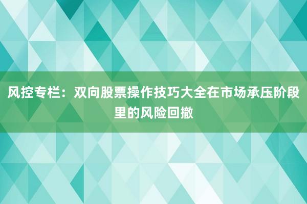 风控专栏：双向股票操作技巧大全在市场承压阶段里的风险回撤