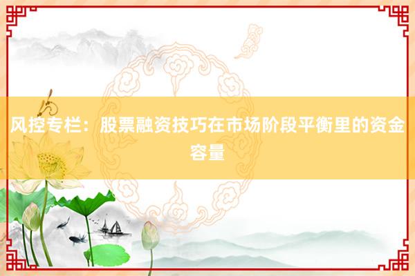 风控专栏：股票融资技巧在市场阶段平衡里的资金容量