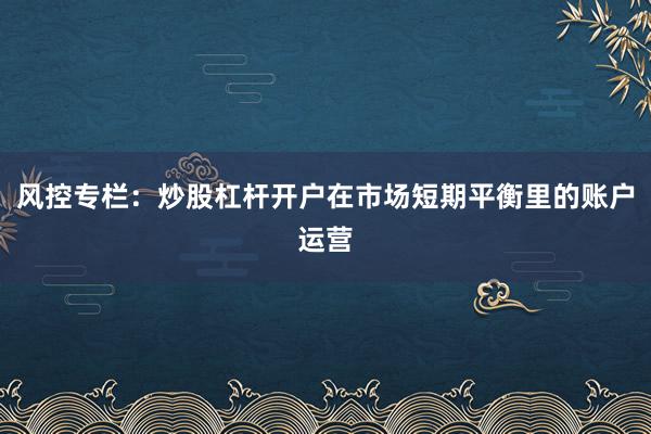 风控专栏：炒股杠杆开户在市场短期平衡里的账户运营