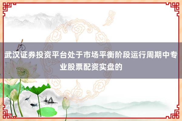 武汉证券投资平台处于市场平衡阶段运行周期中专业股票配资实盘的