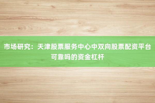 市场研究：天津股票服务中心中双向股票配资平台可靠吗的资金杠杆