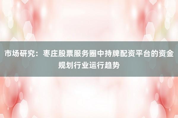 市场研究：枣庄股票服务圈中持牌配资平台的资金规划行业运行趋势