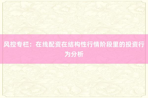 风控专栏：在线配资在结构性行情阶段里的投资行为分析
