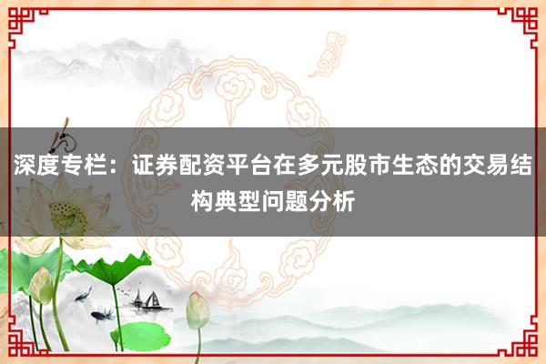 深度专栏：证券配资平台在多元股市生态的交易结构典型问题分析