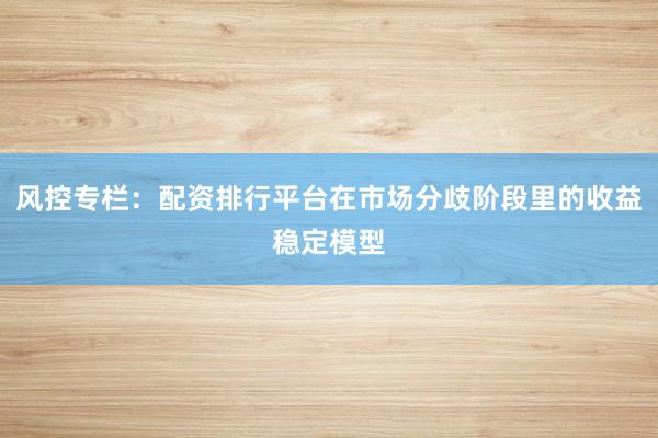 风控专栏：配资排行平台在市场分歧阶段里的收益稳定模型