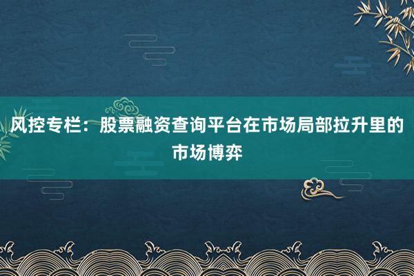 风控专栏：股票融资查询平台在市场局部拉升里的市场博弈