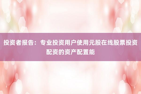 投资者报告：专业投资用户使用元股在线股票投资配资的资产配置能