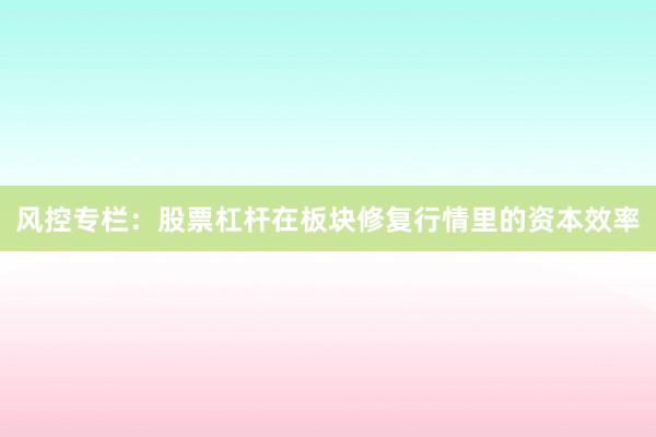 风控专栏:股票杠杆在板块修复行情里的资本效率
