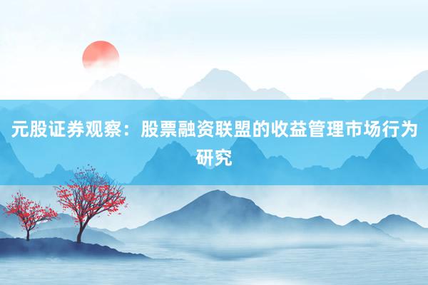 元股证券观察：股票融资联盟的收益管理市场行为研究