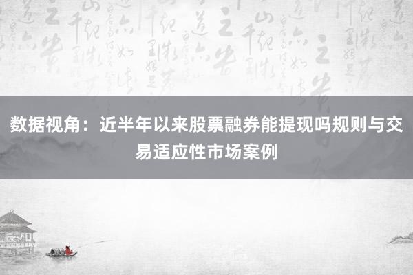 数据视角：近半年以来股票融券能提现吗规则与交易适应性市场案例