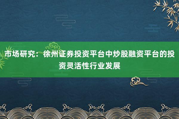 市场研究：徐州证券投资平台中炒股融资平台的投资灵活性行业发展