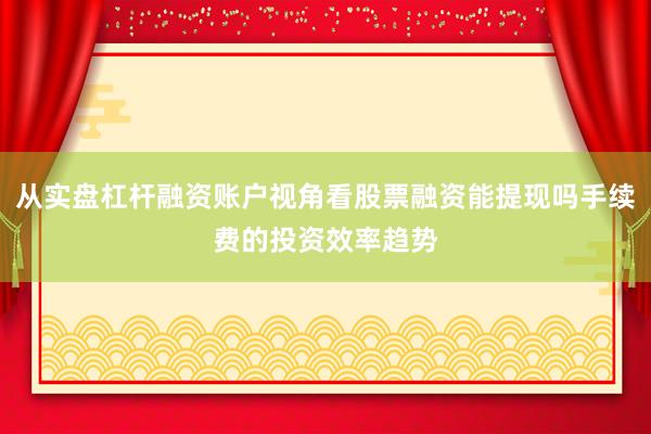 从实盘杠杆融资账户视角看股票融资能提现吗手续费的投资效率趋势