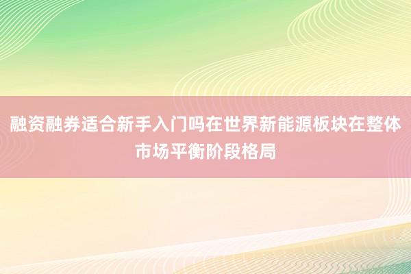 融资融券适合新手入门吗在世界新能源板块在整体市场平衡阶段格局