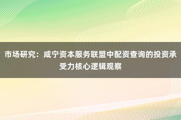 市场研究：咸宁资本服务联盟中配资查询的投资承受力核心逻辑观察
