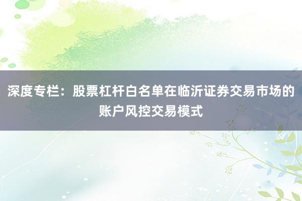 深度专栏：股票杠杆白名单在临沂证券交易市场的账户风控交易模式