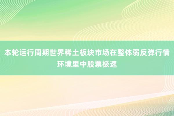 本轮运行周期世界稀土板块市场在整体弱反弹行情环境里中股票极速