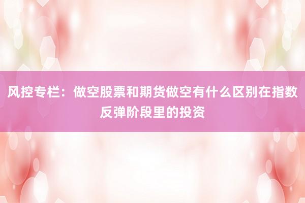 风控专栏：做空股票和期货做空有什么区别在指数反弹阶段里的投资