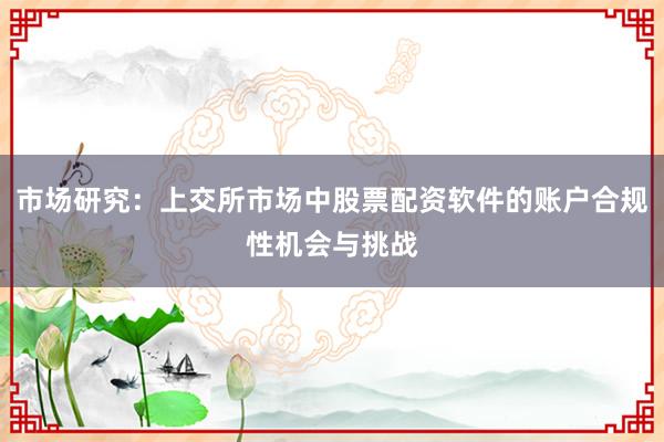 市场研究：上交所市场中股票配资软件的账户合规性机会与挑战