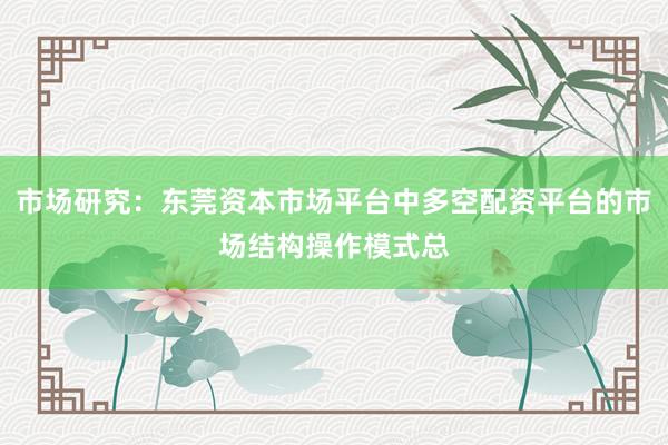 市场研究：东莞资本市场平台中多空配资平台的市场结构操作模式总