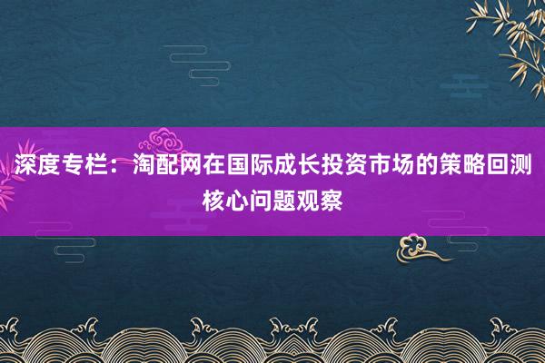 深度专栏：淘配网在国际成长投资市场的策略回测核心问题观察