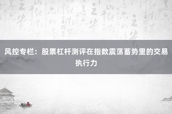 风控专栏：股票杠杆测评在指数震荡蓄势里的交易执行力