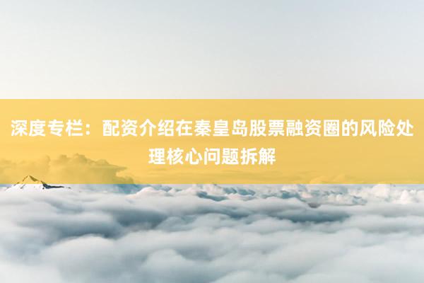 深度专栏：配资介绍在秦皇岛股票融资圈的风险处理核心问题拆解