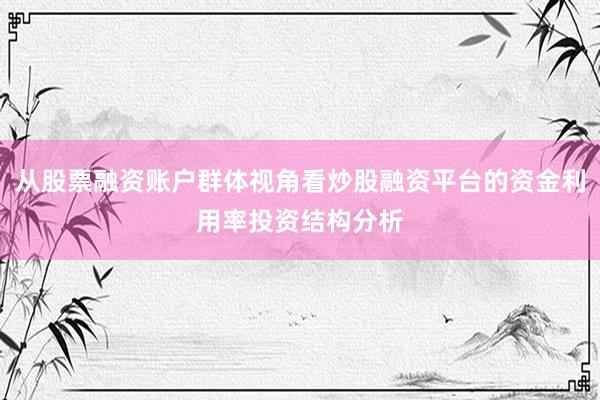 从股票融资账户群体视角看炒股融资平台的资金利用率投资结构分析