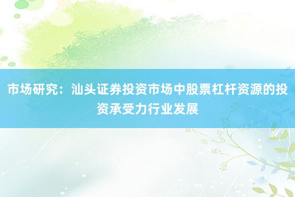 市场研究：汕头证券投资市场中股票杠杆资源的投资承受力行业发展