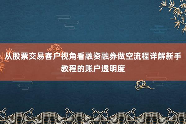 从股票交易客户视角看融资融券做空流程详解新手教程的账户透明度