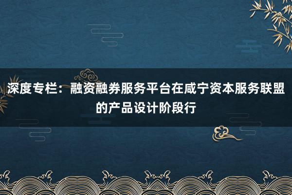 深度专栏:融资融券服务平台在咸宁资本服务联盟的产品设计阶段行