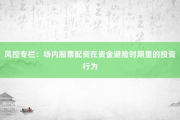 风控专栏：场内股票配资在资金避险时期里的投资行为