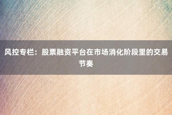 风控专栏：股票融资平台在市场消化阶段里的交易节奏
