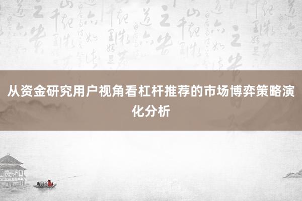 从资金研究用户视角看杠杆推荐的市场博弈策略演化分析