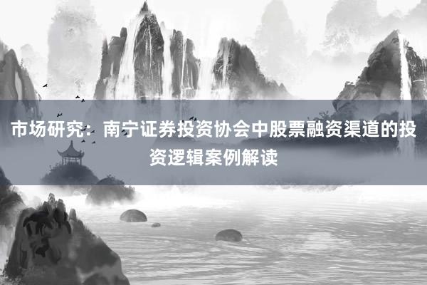市场研究：南宁证券投资协会中股票融资渠道的投资逻辑案例解读