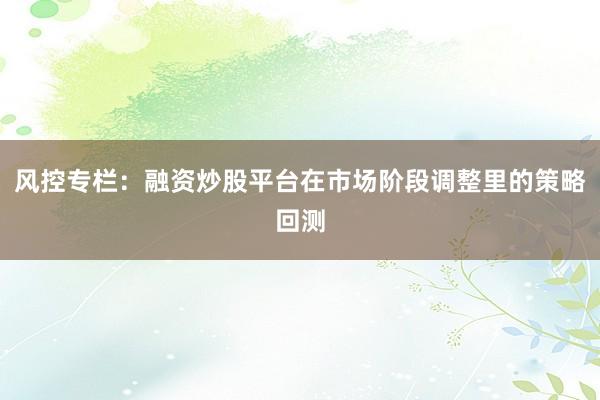 风控专栏：融资炒股平台在市场阶段调整里的策略回测